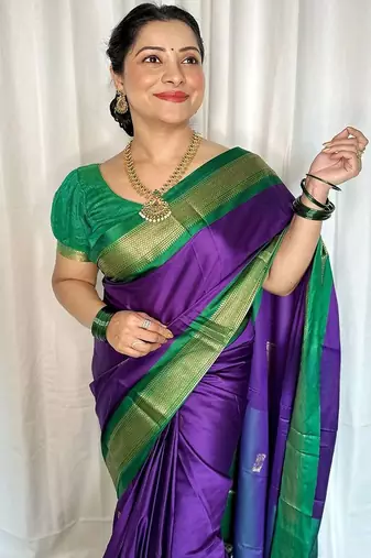 Violet ethnic motifs zari kanjeevaram saree
