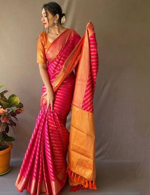 Pink woven design zari patola saree 1