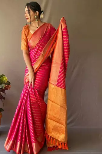 Pink woven design zari patola saree