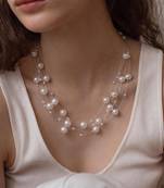 White fancy layered necklace pearl studded festive evening jewelry for women