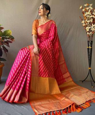 Pink woven design zari patola saree 2