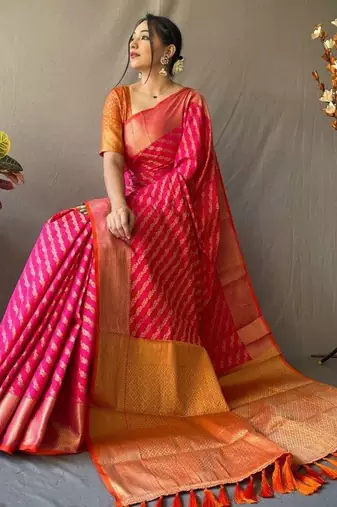 Pink woven design zari patola saree
