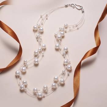 White fancy layered necklace pearl studded festive evening jewelry for women 2
