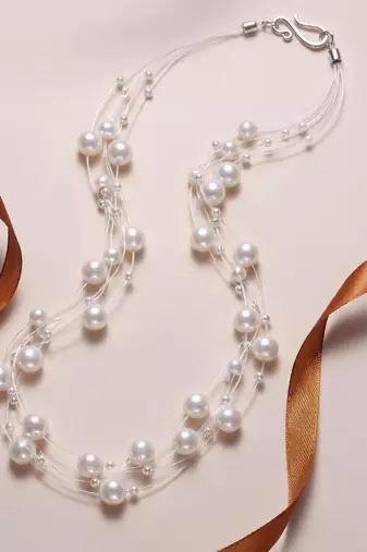 White fancy layered necklace pearl studded festive evening jewelry for women