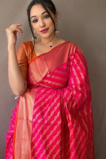 Pink woven design zari patola saree