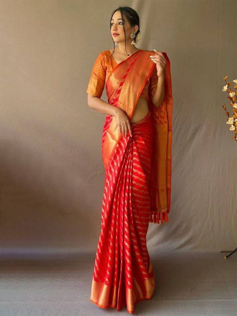 Red woven design zari patola saree
