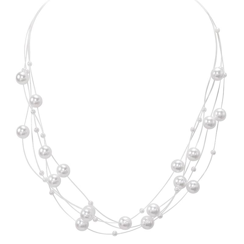 White fancy layered necklace pearl studded festive evening jewelry for women