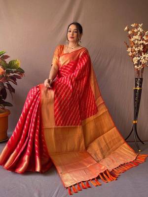 Red woven design zari patola saree 2