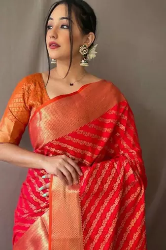 Red woven design zari patola saree