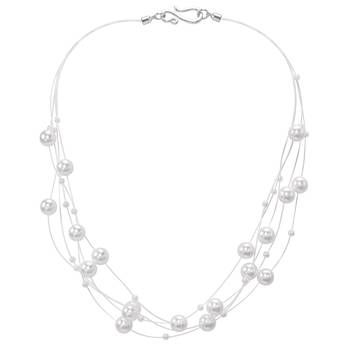 White fancy layered necklace pearl studded festive evening jewelry for women 4