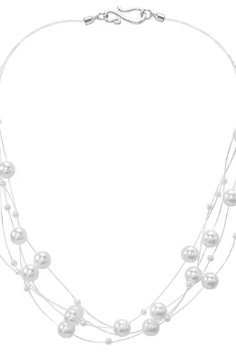 White fancy layered necklace pearl studded festive evening jewelry for women