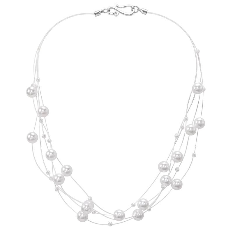 White fancy layered necklace pearl studded festive evening jewelry for women