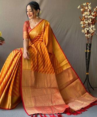Yellow woven design zari patola saree 2