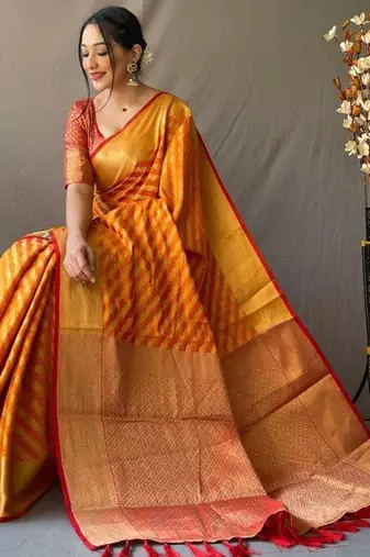 Yellow woven design zari patola saree