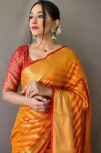 Yellow woven design zari patola saree