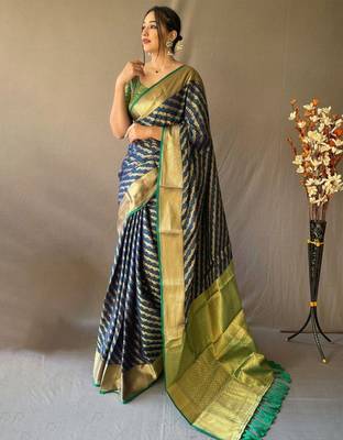 Blue woven design zari patola saree 1