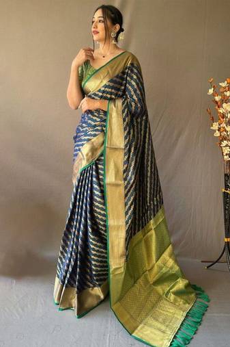 Blue woven design zari patola saree