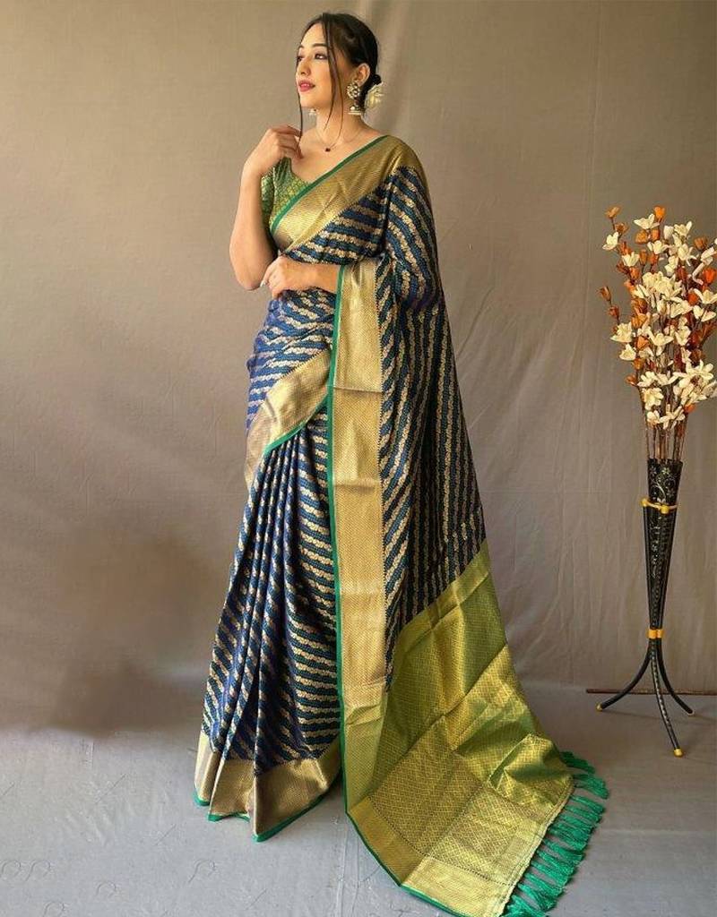 Blue woven design zari patola saree