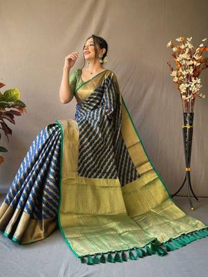 Blue woven design zari patola saree 2