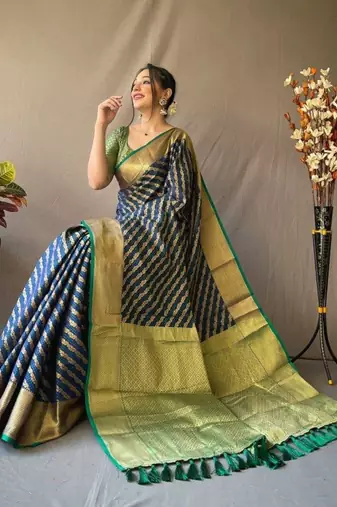 Blue woven design zari patola saree