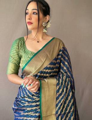 Blue woven design zari patola saree 3