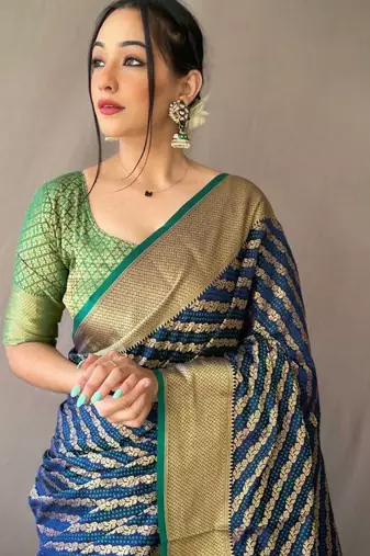 Blue woven design zari patola saree