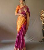 Purple ethnic motifs woven design zari patola saree