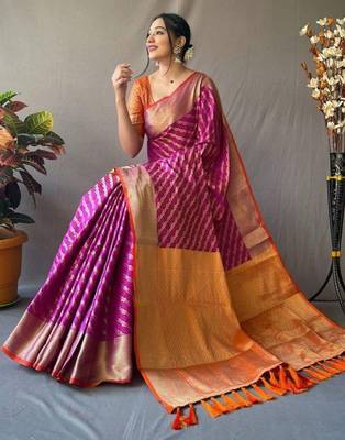 Purple ethnic motifs woven design zari patola saree 2