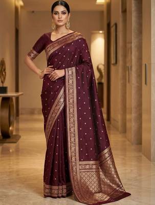 Maroon zari silk blend designer banarasi saree 1