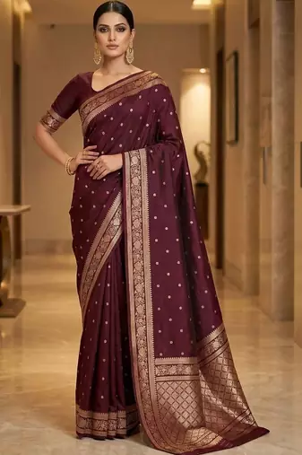 Maroon zari silk blend designer banarasi saree