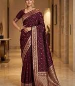 Maroon zari silk blend designer banarasi saree