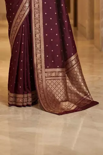 Maroon zari silk blend designer banarasi saree