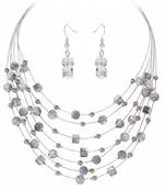 Grey fancy layered necklace earrings set beads studded festive