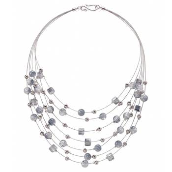Grey fancy layered necklace earrings set beads studded festive 2