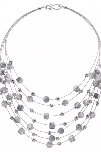 Grey fancy layered necklace earrings set beads studded festive