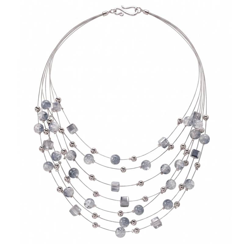 Grey fancy layered necklace earrings set beads studded festive