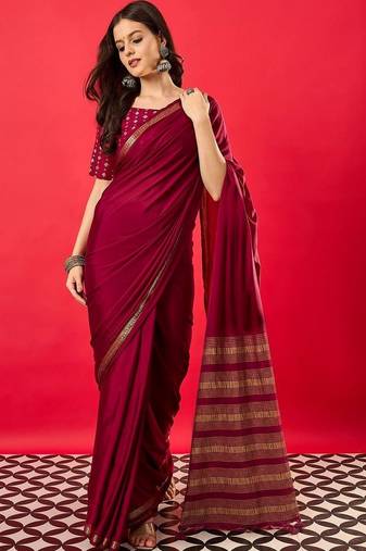 Maroon striped silk blend designer mysore silk saree