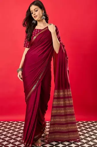 Maroon striped silk blend designer mysore silk saree