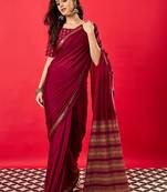 Maroon striped silk blend designer mysore silk saree