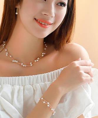 Beads studded three layer necklace earrings & bracelet bharatanatyam 1