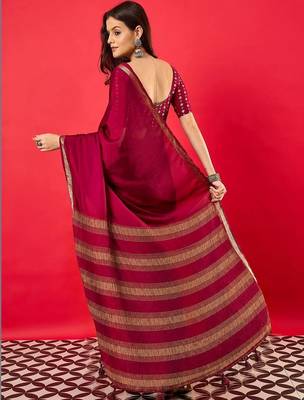 Maroon striped silk blend designer mysore silk saree 2