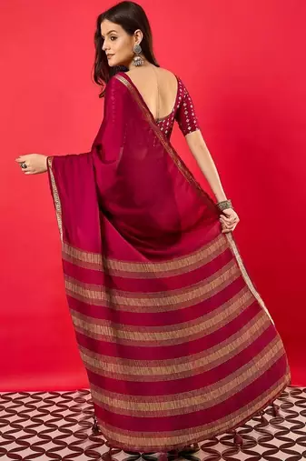 Maroon striped silk blend designer mysore silk saree