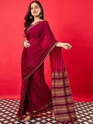 Maroon striped silk blend designer mysore silk saree 3