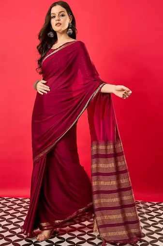 Maroon striped silk blend designer mysore silk saree