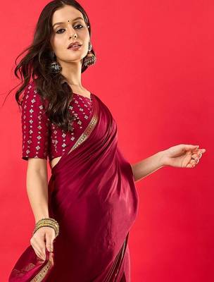 Maroon striped silk blend designer mysore silk saree 4