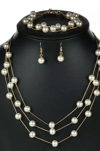 Beads studded three layer necklace earrings & bracelet bharatanatyam