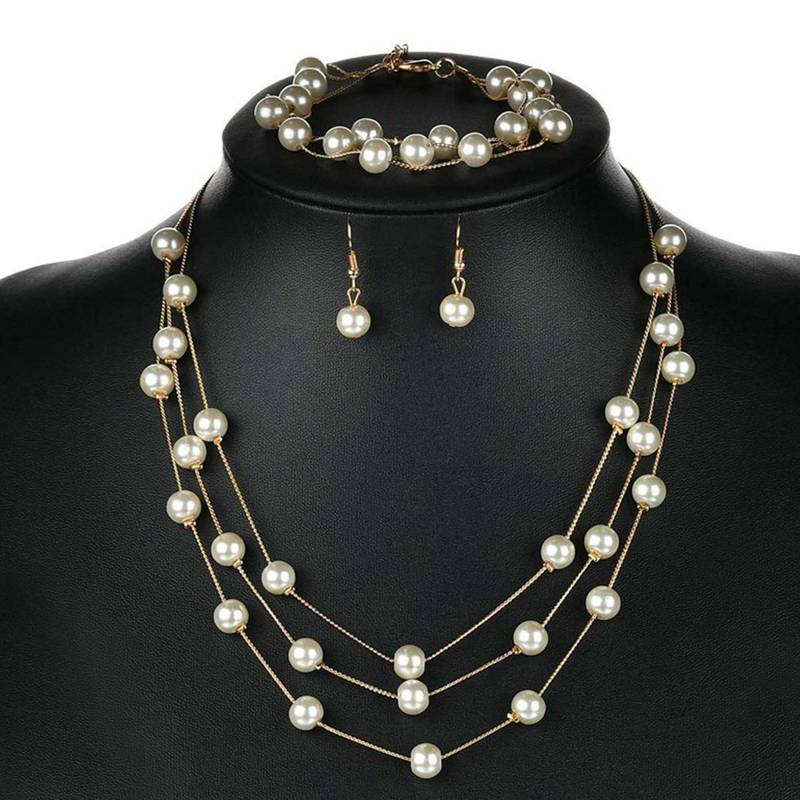 Beads studded three layer necklace earrings & bracelet bharatanatyam
