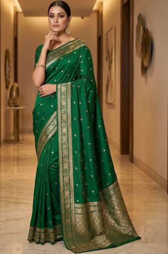Green zari silk blend designer banarasi saree