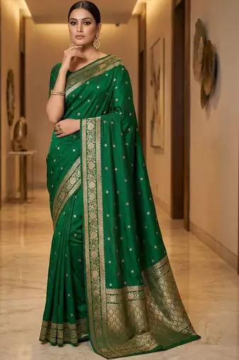 Green zari silk blend designer banarasi saree