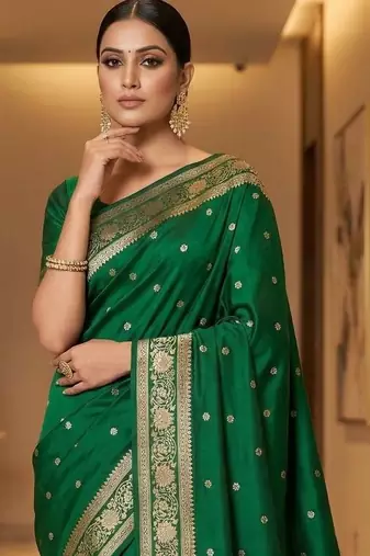 Green zari silk blend designer banarasi saree
